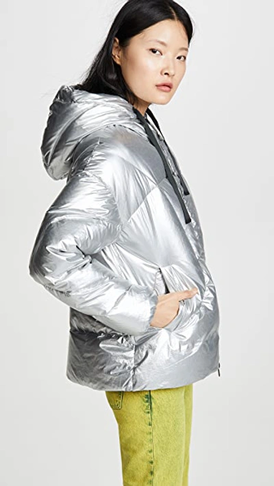 Shop Add Oversized Hooded Down Jacket In Silver Metal