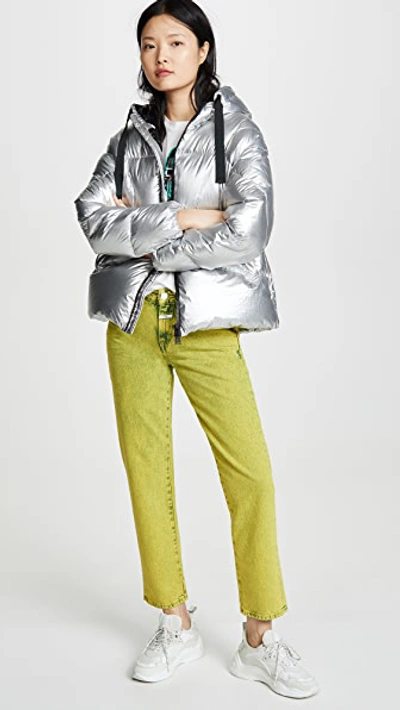 Shop Add Oversized Hooded Down Jacket In Silver Metal