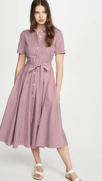 Shop Mansur Gavriel Gingham Shirt Dress In Wine/white