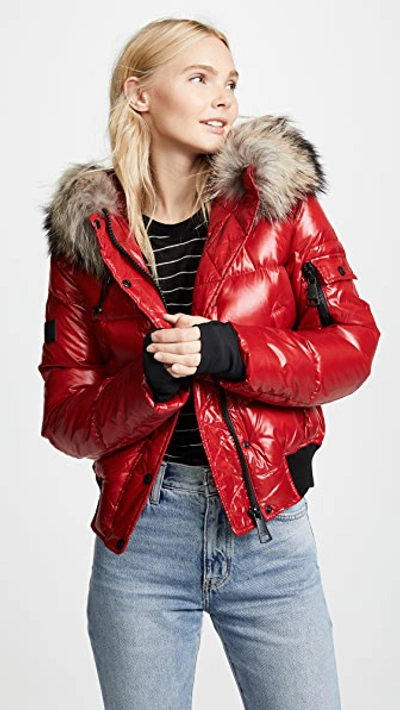 Shop Sam Skyler Short Down Jacket With Fur In Candy