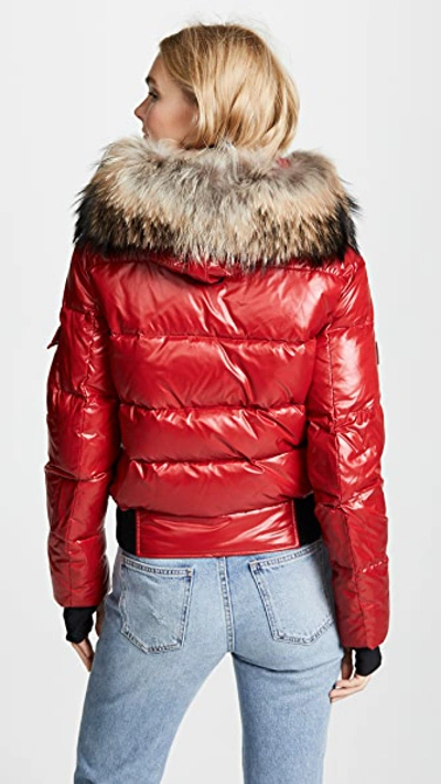 Shop Sam Skyler Short Down Jacket With Fur In Candy