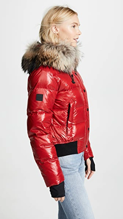 Shop Sam Skyler Short Down Jacket With Fur In Candy