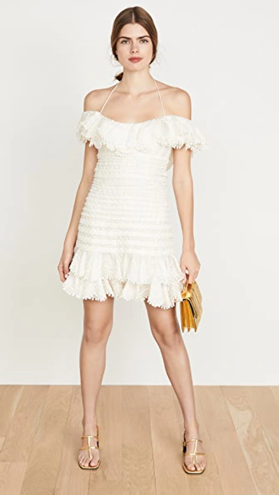 Shop Zimmermann Super Eight Off Shoulder Mini Dress In Ivory