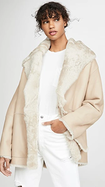 Shop Vince Shearling Cardi Coat In Leche