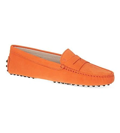 Shop Tod's Nubuck Leather Driving Shoes In Orange
