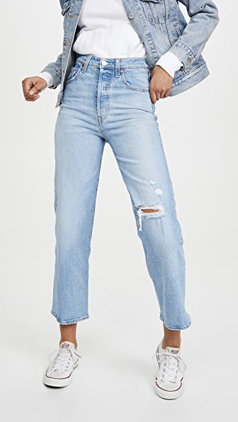 light blue ankle grazer jeans