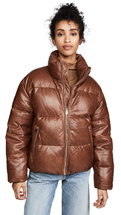 Shop One By Lamarque One By Iris Leather Puffer In Dark Cognac