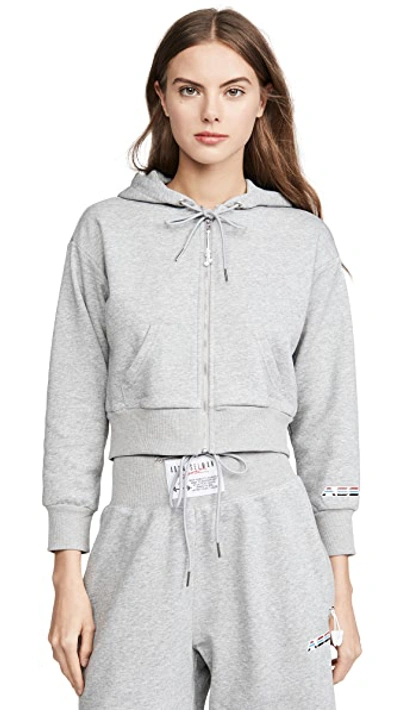 Shop Adam Selman Sport Shrunken Hoodie In Heather Grey