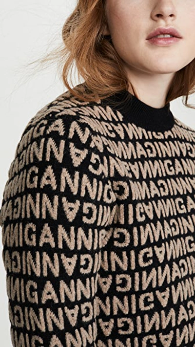 Shop Ganni Jacquard Knit Sweater In Black