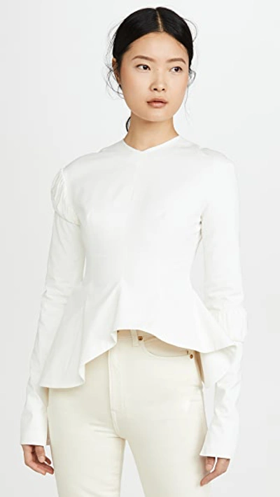 Shop A.w.a.k.e. Peplum Top With Gathered Details On The Sleeves In Off-white