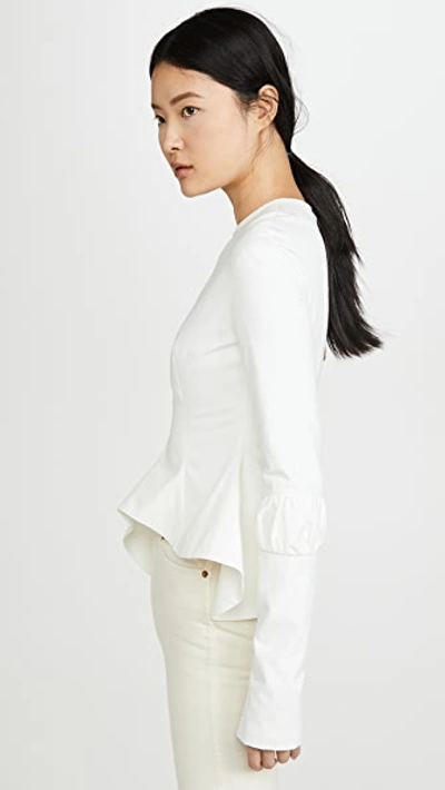 Shop A.w.a.k.e. Peplum Top With Gathered Details On The Sleeves In Off-white