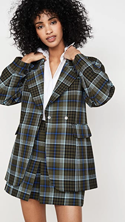 Tibi Spencer Plaid Sculpted Blazer In Army Green ModeSens