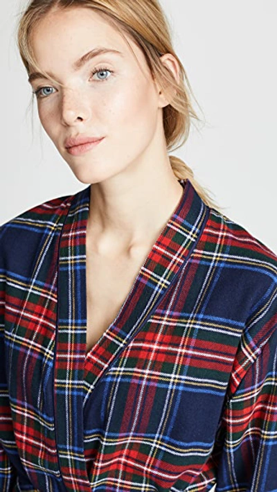 Shop Plush Ultra Soft Flannel Robe In Navy/red Plaid