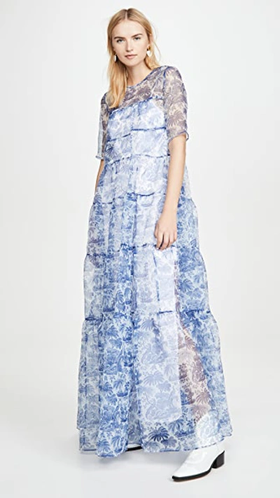 Shop Staud Hyacinth Dress In China Blue Toile