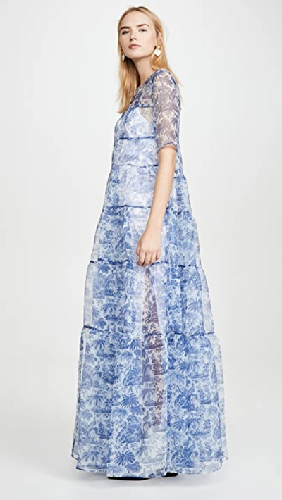 Shop Staud Hyacinth Dress In China Blue Toile
