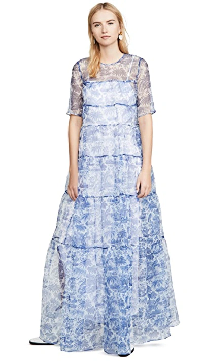 Shop Staud Hyacinth Dress In China Blue Toile