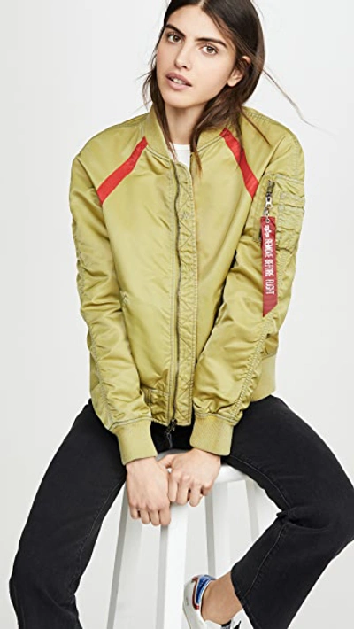 Shop Alpha Industries L-2b Raglan Battlewash Flight Jacket In Neon Yellow/spicy Red/orange