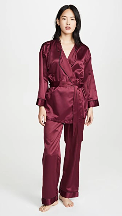 Shop Bluebella Wren Kimono And Trousers Pj Set In Cordovan/black