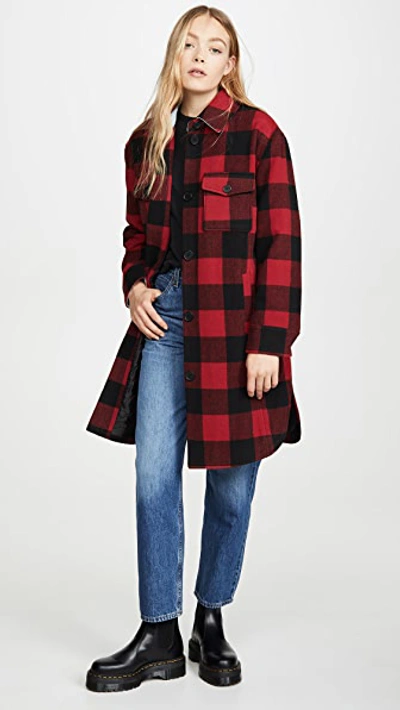 Shop Avec Les Filles Buffalo Plaid Wool Shirt Jacket In Red/black