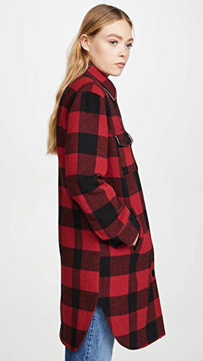 Shop Avec Les Filles Buffalo Plaid Wool Shirt Jacket In Red/black