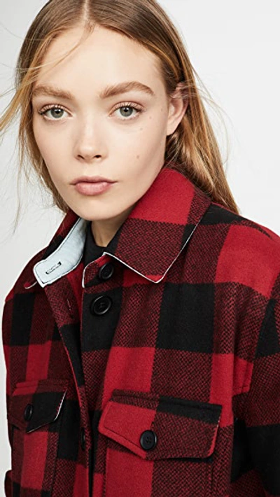 Shop Avec Les Filles Buffalo Plaid Wool Shirt Jacket In Red/black