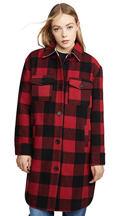 Shop Avec Les Filles Buffalo Plaid Wool Shirt Jacket In Red/black