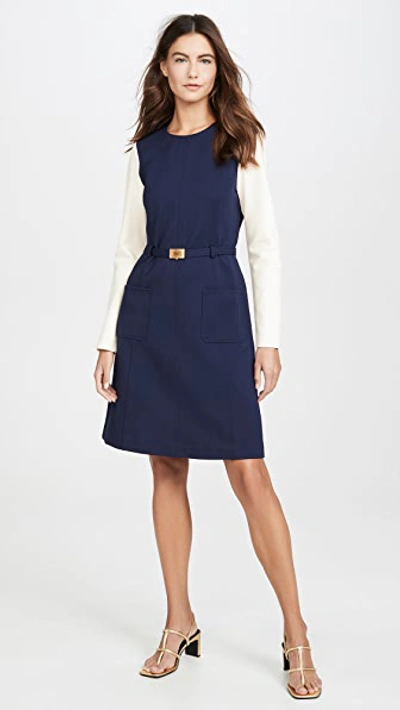 Shop Tory Burch Colorblock Ponte Dress In Tory Navy