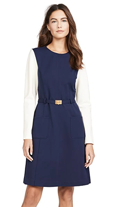 Shop Tory Burch Colorblock Ponte Dress In Tory Navy