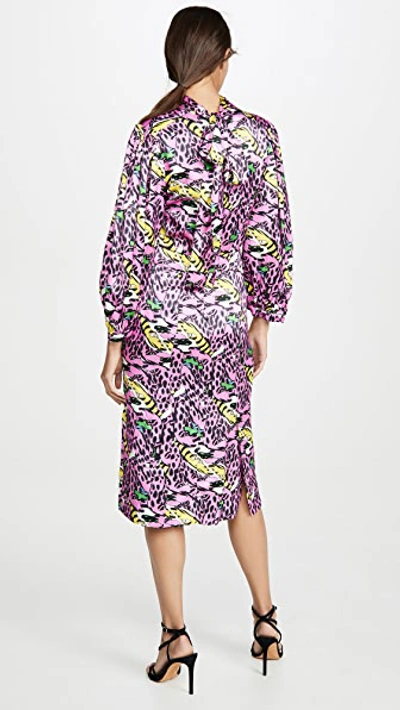 Shop Marni Long Sleeve Printed Dress In Pink Clematis