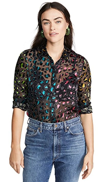 Shop Alice And Olivia Willa Animal Print Top In Abstract Leopard Teal/combo