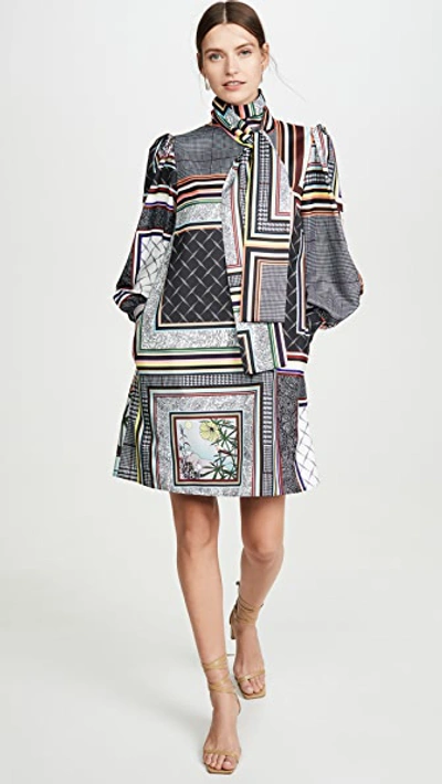 Shop Adeam Long Sleeve Tie Dress In Multi