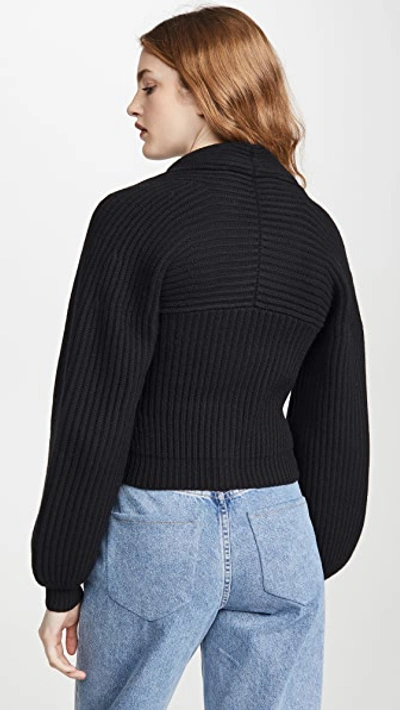 Shop Alexander Wang Ribbed Cardigan With Draped Neck In Black
