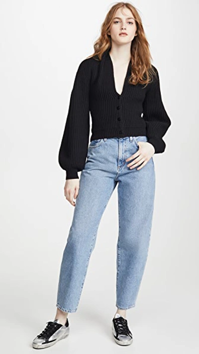 Shop Alexander Wang Ribbed Cardigan With Draped Neck In Black