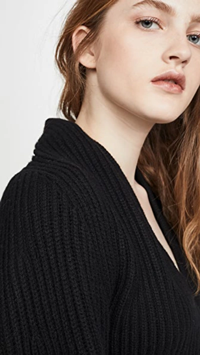 Shop Alexander Wang Ribbed Cardigan With Draped Neck In Black