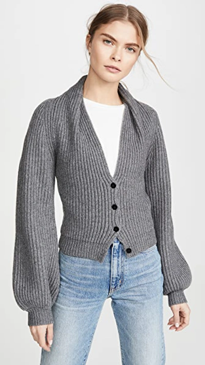 Shop Alexander Wang Ribbed Cardigan With Draped Neck In Heather Grey