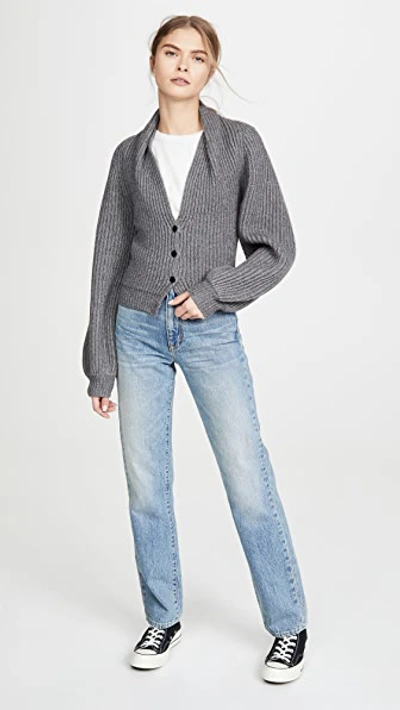 Shop Alexander Wang Ribbed Cardigan With Draped Neck In Heather Grey