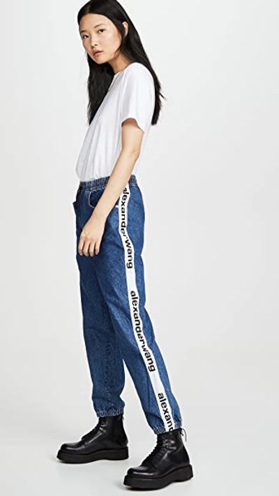 Shop Alexander Wang Denim Track Pants In Deep Blue