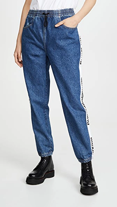 Shop Alexander Wang Denim Track Pants In Deep Blue