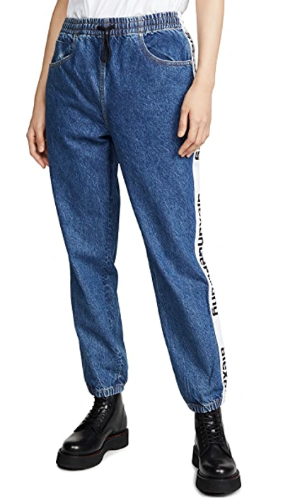 Shop Alexander Wang Denim Track Pants In Deep Blue