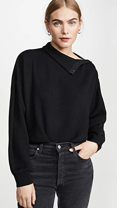 Shop Alexander Wang T Snap Hybrid Cropped Turtleneck Pullover In Black