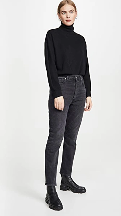 Shop Alexander Wang T Snap Hybrid Cropped Turtleneck Pullover In Black