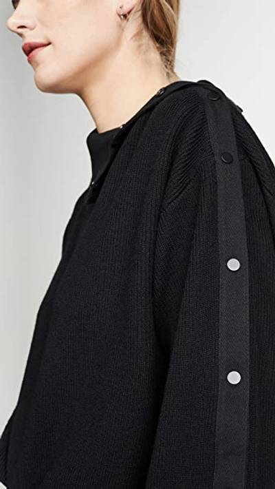Shop Alexander Wang T Snap Hybrid Cropped Turtleneck Pullover In Black