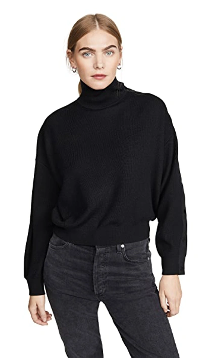 Shop Alexander Wang T Snap Hybrid Cropped Turtleneck Pullover In Black