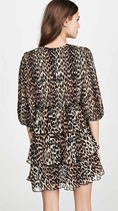 Shop Ganni Pleated Georgette Dress In Leopard