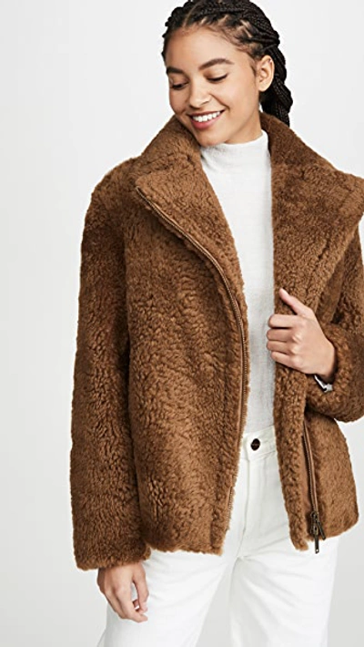 Shop Vince Shearling Moto Jacket In Canyon