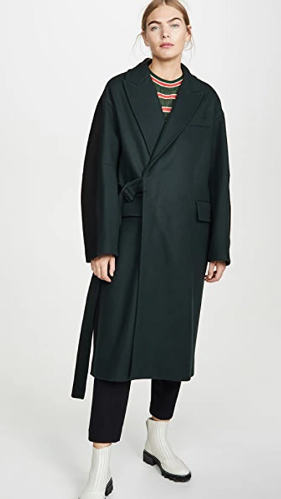 Maison Kitsuné Wrap Coat In Green Black | ModeSens