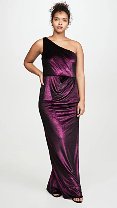 Shop Marchesa Notte One Shoulder Draped Gown In Fuchsia