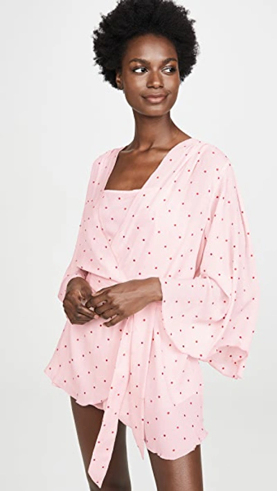 Shop Fleur Du Mal Dot Embroidered Angel Sleeve Robe In Pink Opal