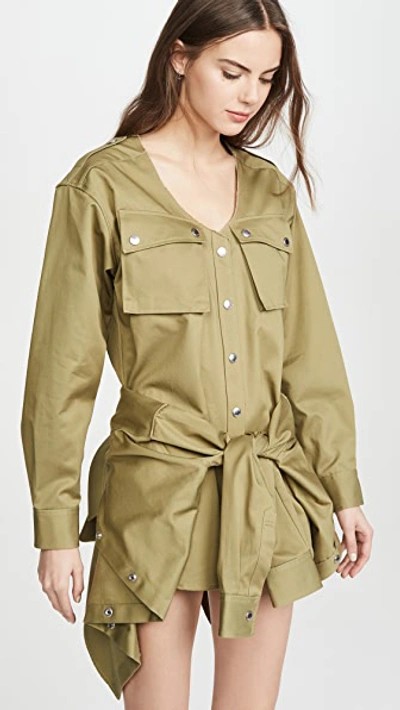 Shop Alexander Wang Cotton Tie Front Waist Romper In Field Green