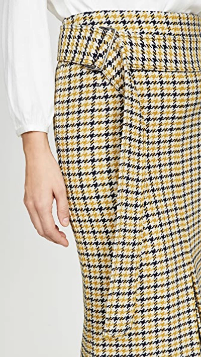 Shop Victoria Beckham Belted Fitted Box Pleat Midi Skirt In Mustard/black